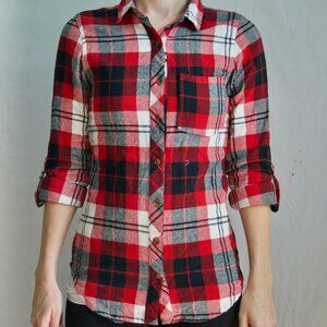 Polly & Esther Red, Black and White Plaid Button Down Shirt